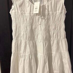 White Smocked Tiered Sleeveless Dress
